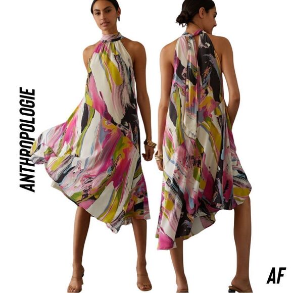ANTHROPOLOGIE OMG HALTER MIDI DRESS NEW SMALL - Picture 1 of 13